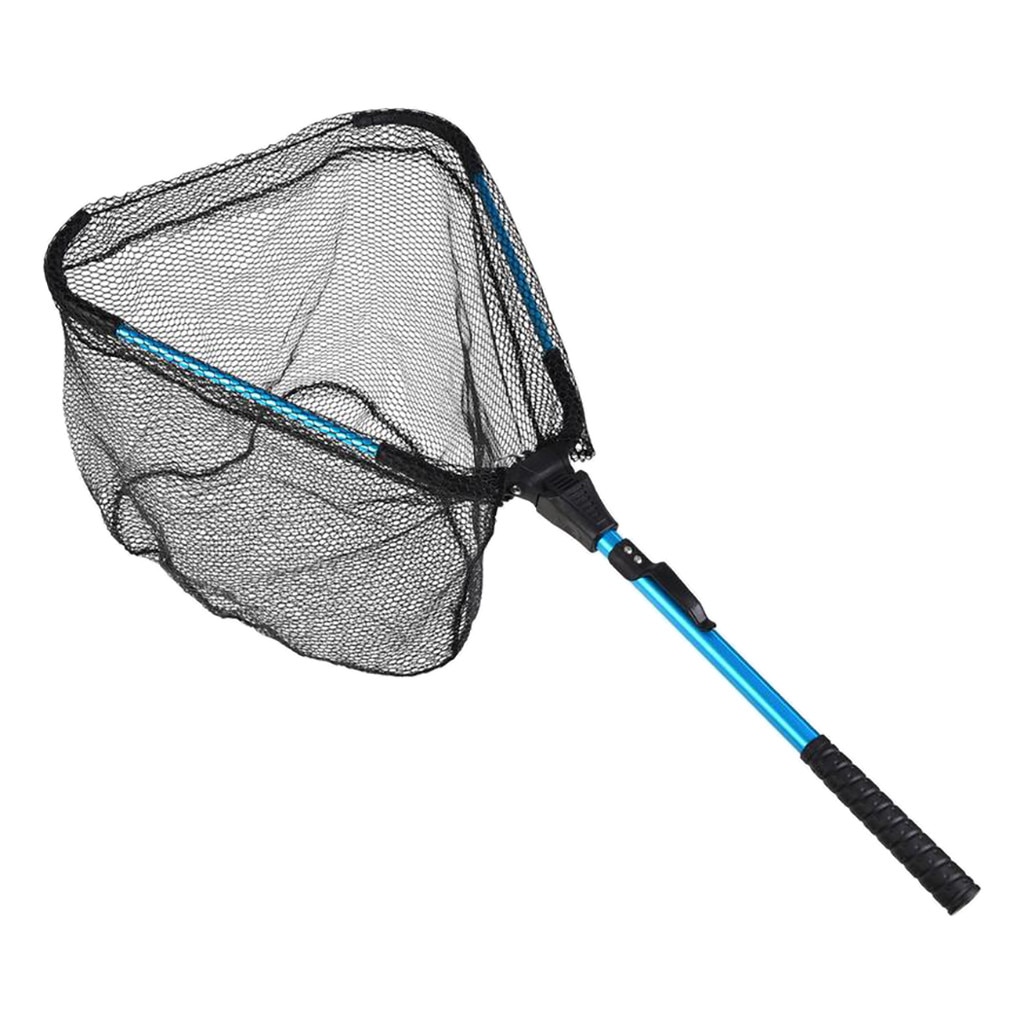 #60 Fish Net Extendable Positioning Stainless Steel Fishing Net Foldable Dip Net Fishing Hand Net Pocket Fishing Accessories: Blue