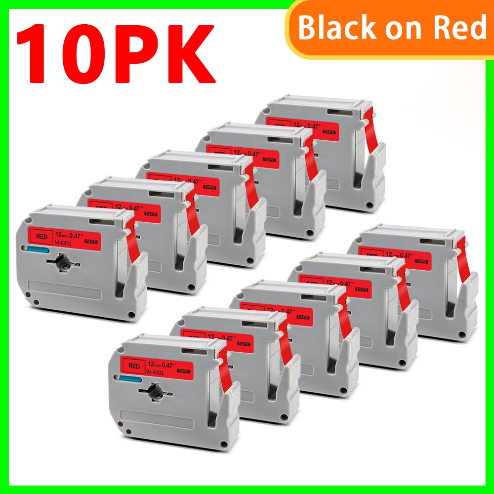 10pk sorte på hvide m -k231 labels til brother  mk 231 mk-231 label tape m tape 12mm label tape til brother p touch label maker: 10pk- sorte på røde / 9mm