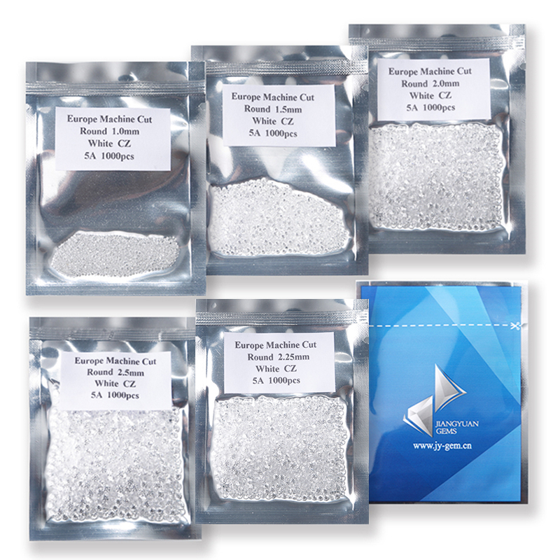 1000pcs 1.0mm-2.5mm 5A Round Cut White CZ Stone Loose Cubic Zirconia Synthetic Gemstone for Jewelry
