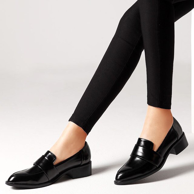 Chaussures oxford pour femmes, mocassins en cuir, style rétro, à enfiler, pour le travail formel,