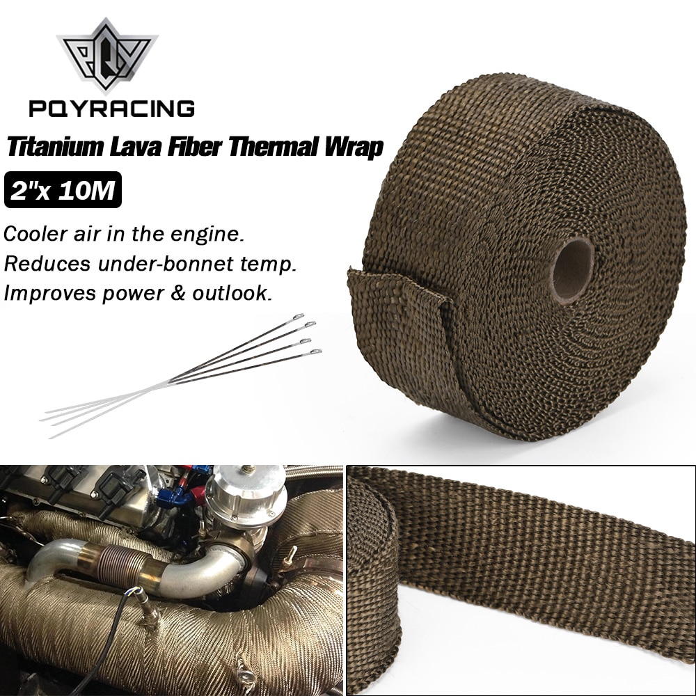 Pqy-2 &quot;X 10 Meter Premium Exhaust Heat Wrap Manifold Wrap Titanium Lava Fiber Thermische Warmte Wrap + 4 Stuks Stropdassen PQY1910T