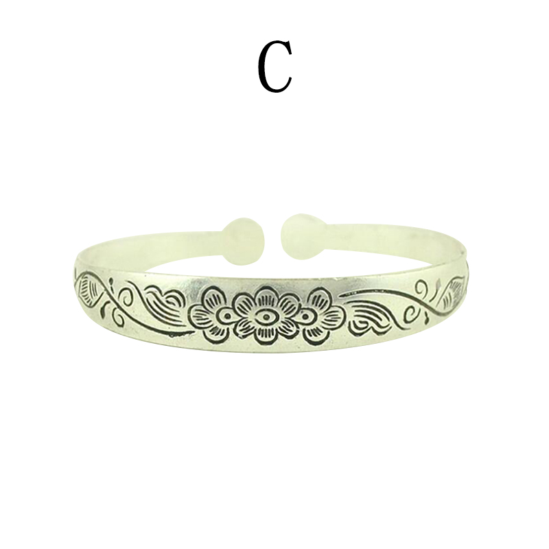 Top Charm Bracelets Tibetan Tibet Plated Bracelets Charming Round Metal Cuff Bangles Women Jewelry: Rhodium Plated