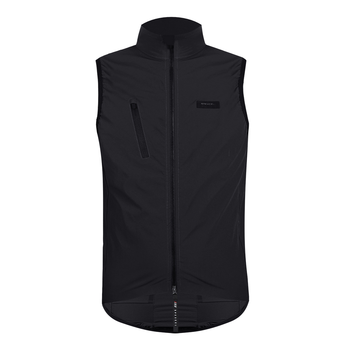 SPEXCEL-Chaleco ligero de ciclismo, tejido elástico para deporte viento con cremallera bidireccional y bolsillo trasero, última actualización: Man black / XS