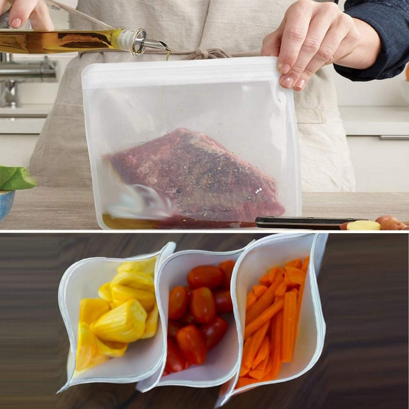 Herbruikbare Siliconen Voedsel Opbergtas Lek Vriezer Tas Fruit Lunchbox Doorschijnend Frosted Peva Voedsel Opslag Lekvrij Vriezer Bag