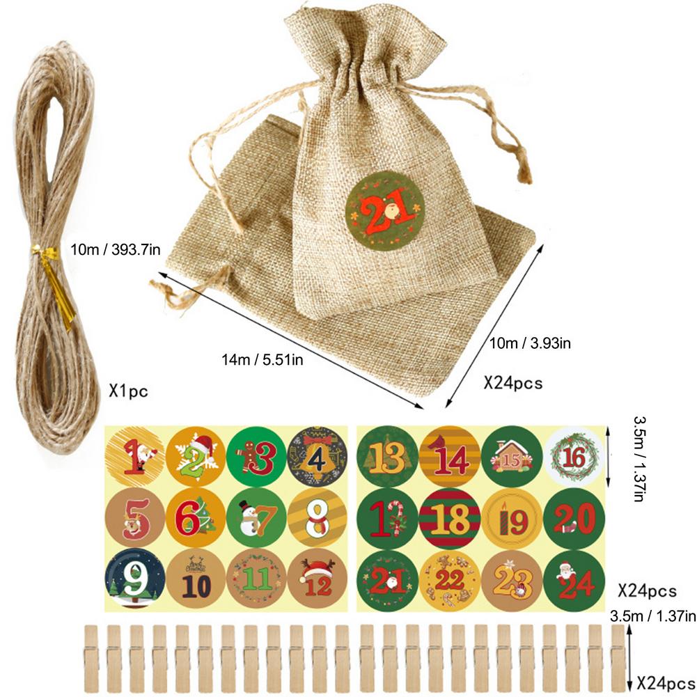 Advent Calendar Bags Set 24 Days Burlap Advent Calendar Drawstring Bags DIY Christmas Embellishments With Clips: Blue