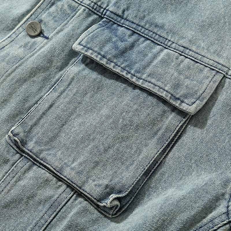 Hip-hop men's denim jacket street clothing embroidered denim denim jacket jacket retro Harajuku casual black denim jacket