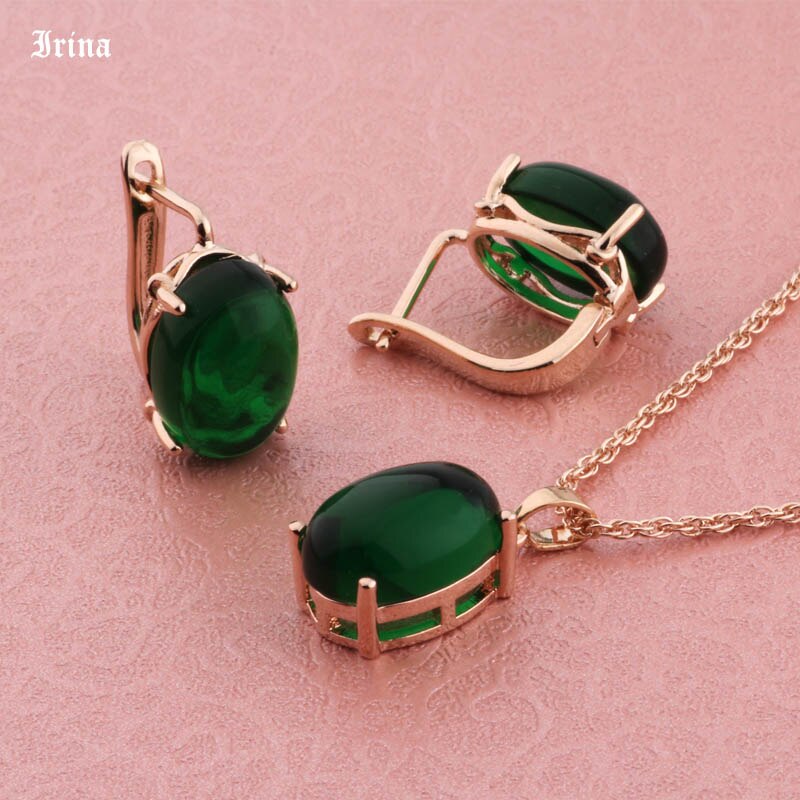 Irina Good Jewelry Sets For Women Wedding Hollow Oval Shape 585 Rose Gold Color Pendant Necklace and Earrings: Rose Gold Color 1