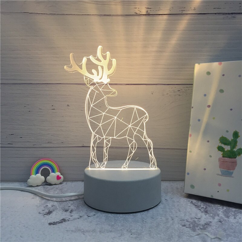 Sololandor 3D Led Lamp Creatieve 3D Led Night Lights Novelty Illusion Night Lamp 3D Illusion Tafellamp Voor Thuis Decoratieve licht: Forest Deer