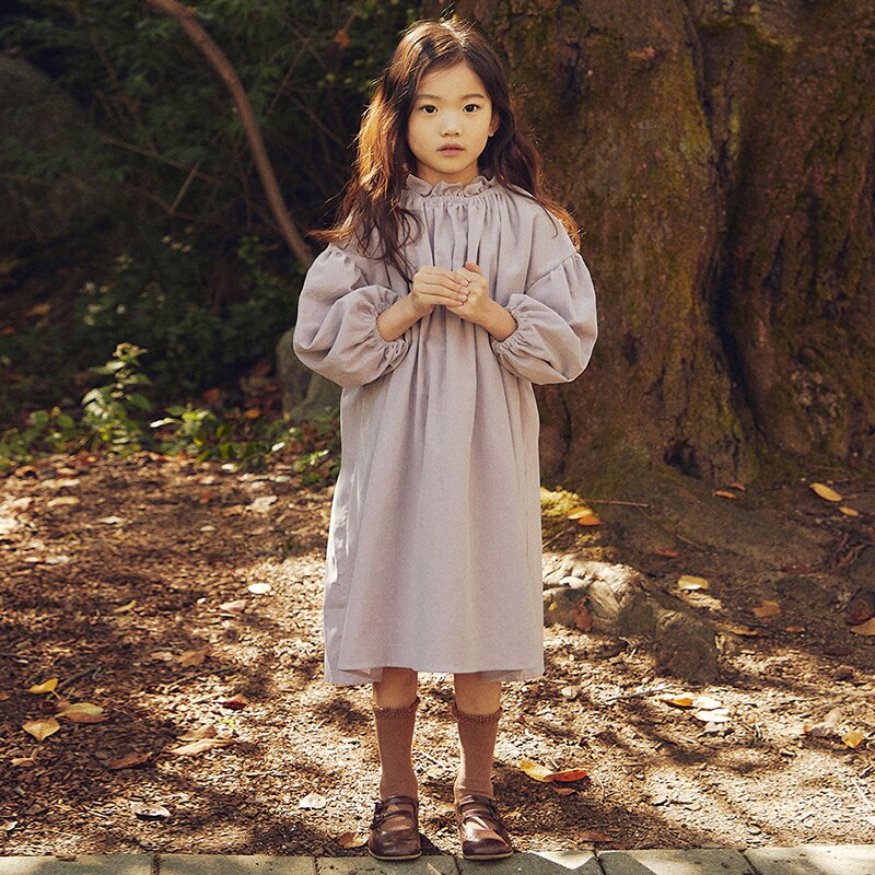 Girls Retro Long-Sleeve Cotton And Linen Dress Spr... Grandado Girls Retro Long-Sleeve Cotton And Linen Dress Spr... Grandado