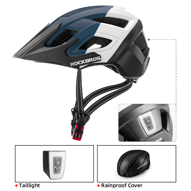 ROCKBROS-casco con luz LED integrada para ciclismo, casco con iluminación trasera, alerta reflectante EPS + PC, para bicicleta de montaña y carretera: TS-39-BW 57-62cm
