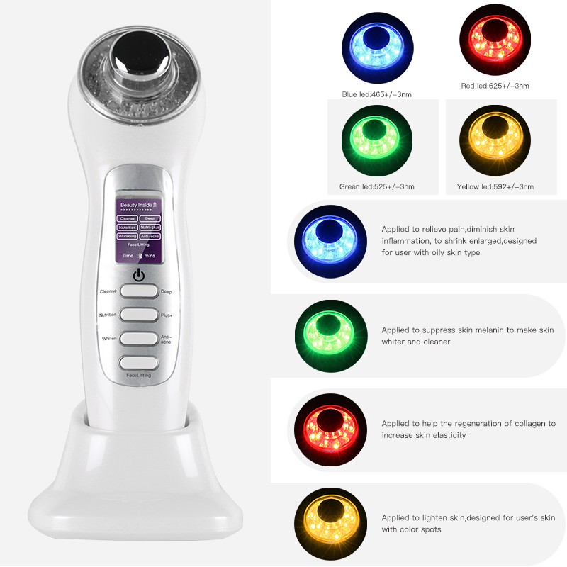 Ultrasonic 3MHz Galvanic Skin Care Machine LED Blue Red Light Photon Microcurrent Facial Lifting Skin Tightening Beauty Device