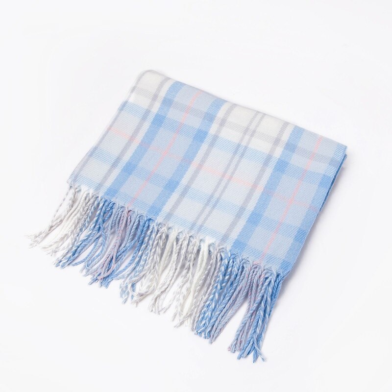 Winter Cashmere Plaid Double Fringe Scarf Women's Warm Blue Shawl: 8