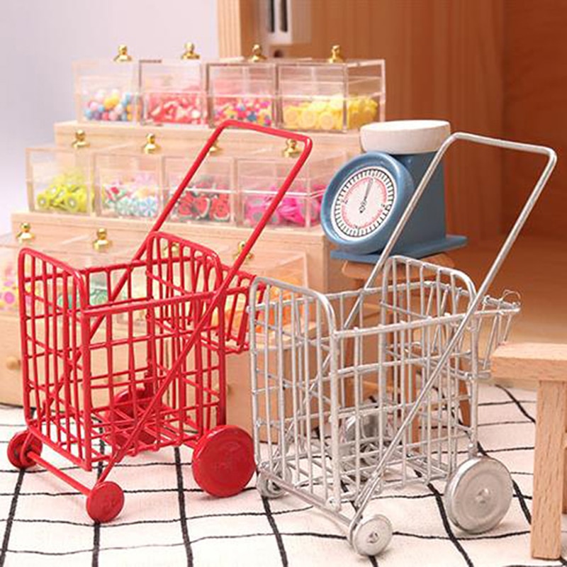 1/12 Miniature Dollhouse Supermarket Shopping Cart Trolley Pretend Play Toy