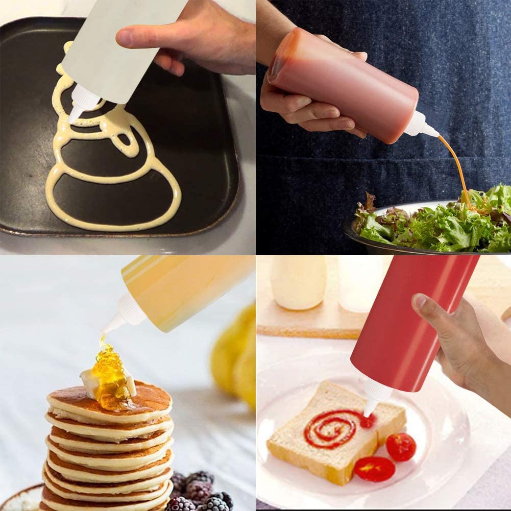 16 OZ Chocolate Squeeze Bottle With Cap Plastic Cake Decorating Tool Bread Baking Dessert Condiment Dispenser Bottle Gadget