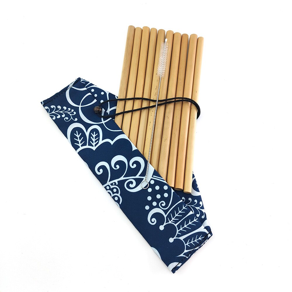 10 Stks/partij Natuurlijke Bamboe Rietje Herbruikbare Bar Bamboe Rietjes Set Travelling Stro Set Met Borstel Cane Rietjes: 1211-K-1