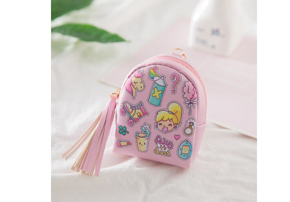 Monedero bonito para mujeres y niñas, monedero para tarjetas, bolsa de llaves, Mini bolso para chicas, estampado de dibujos animados de unicornio: Pink Cartoon