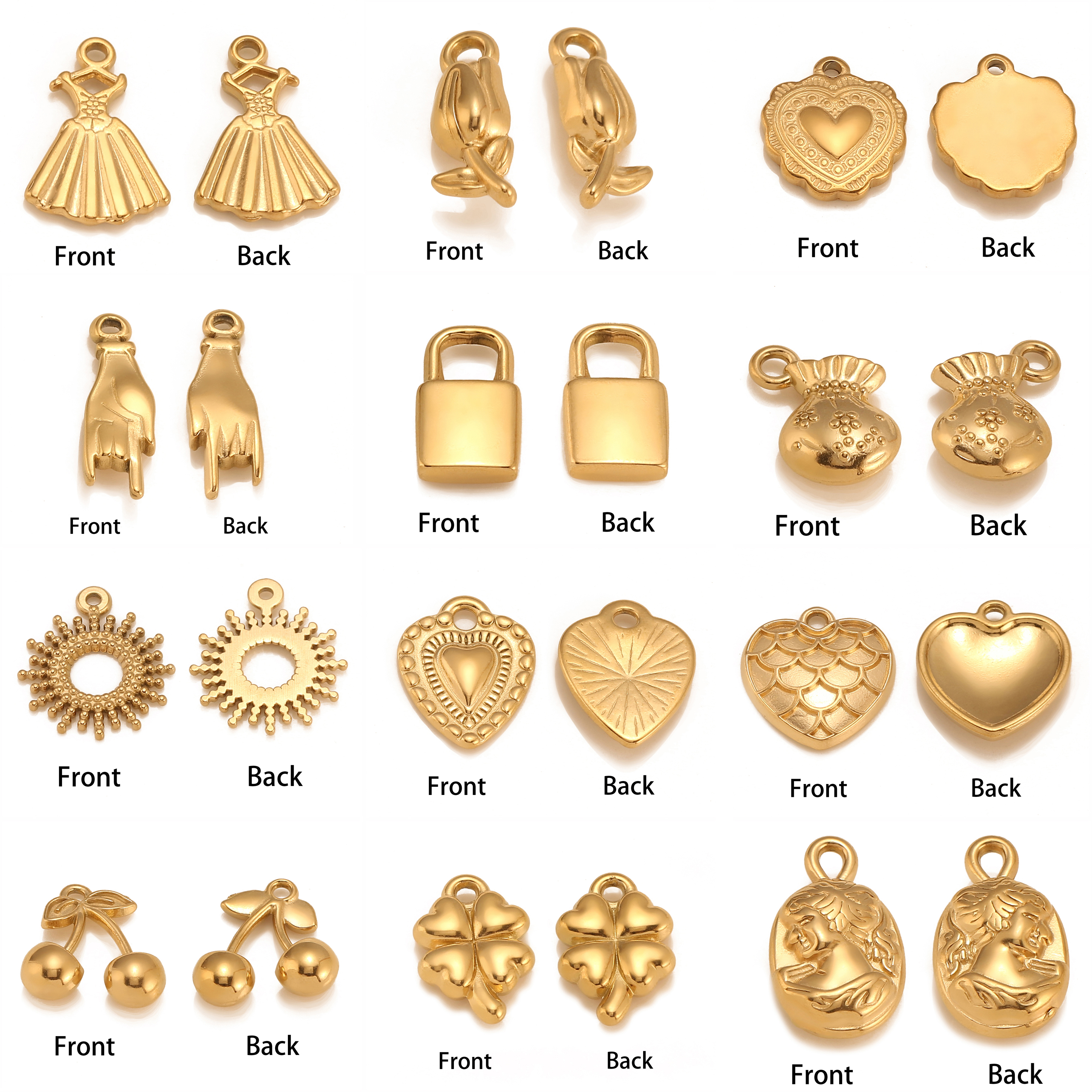 3 pezzi di ciondoli a forma di cuore/c lucchetto/trefoglio in acciaio inossidabile con simbolo della mano d'amore, non sbiadiscono, collana fai da te, braccialetto, creazione di gioielli