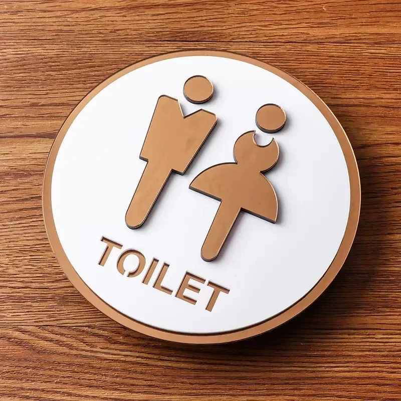 Señalización de baño para hombres y mujeres, señal de recordatorio ahuecada de acrílico, pegatina para puerta corredera de Hotel: 40 x 30 cm / De color naranja rojizo