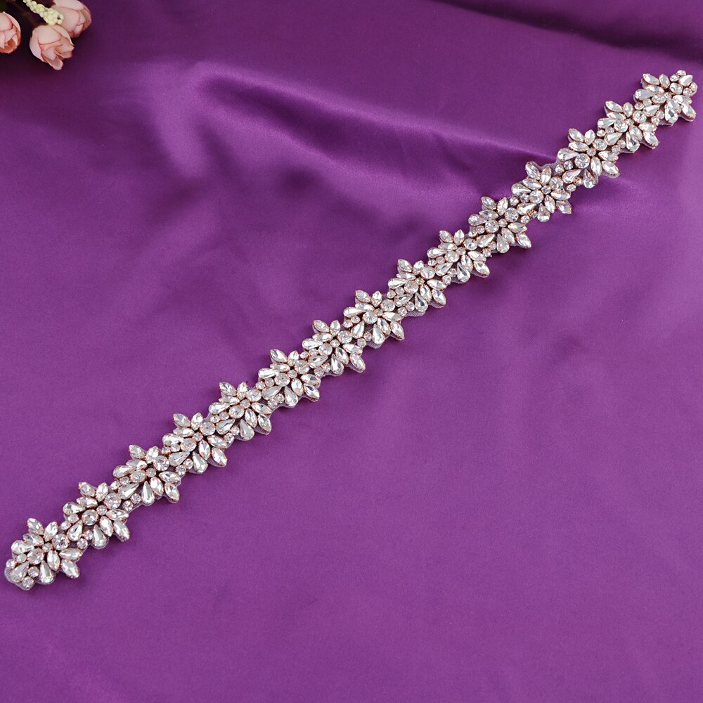 TOPQUEEN (1pc) s269 Braut Hochzeit Silber Strass Applikationen Gürtel Rose Gold Kristall Perlen Patch Eisen auf für Hochzeit Kleider: S269 Rose Gold