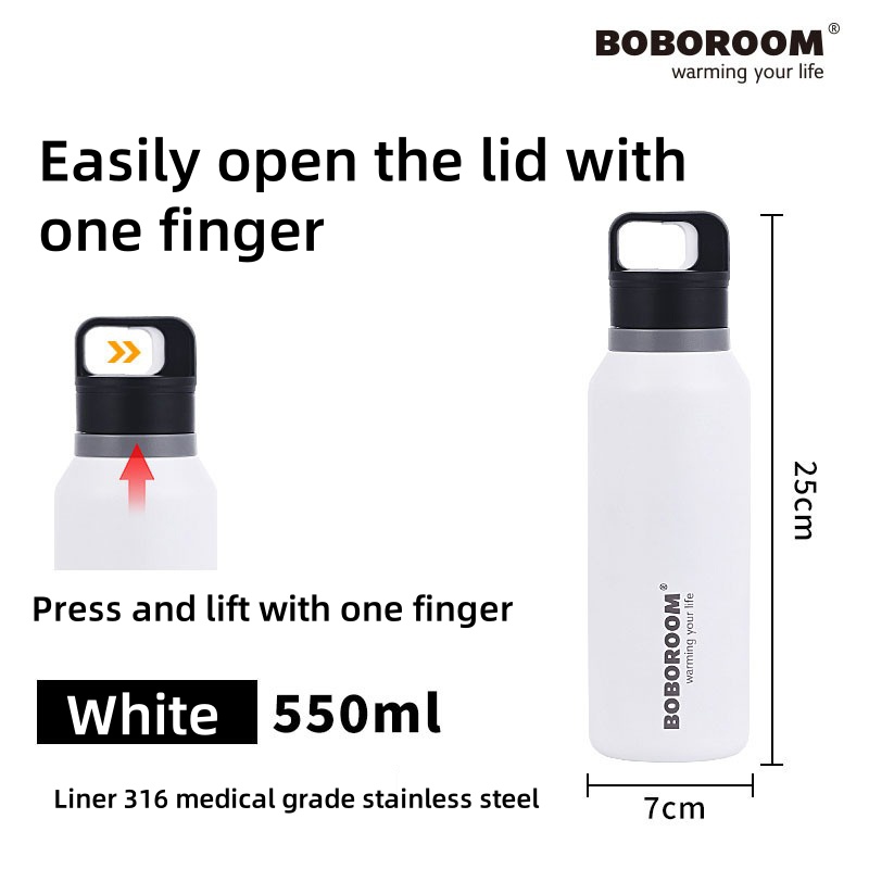 Outdoor Sports One-Hand One-Click Opening 316 Vacuum Stainless Steel Threadless Thermos Cup Car Cold Quick Opening Cup Thermoses: WHITE