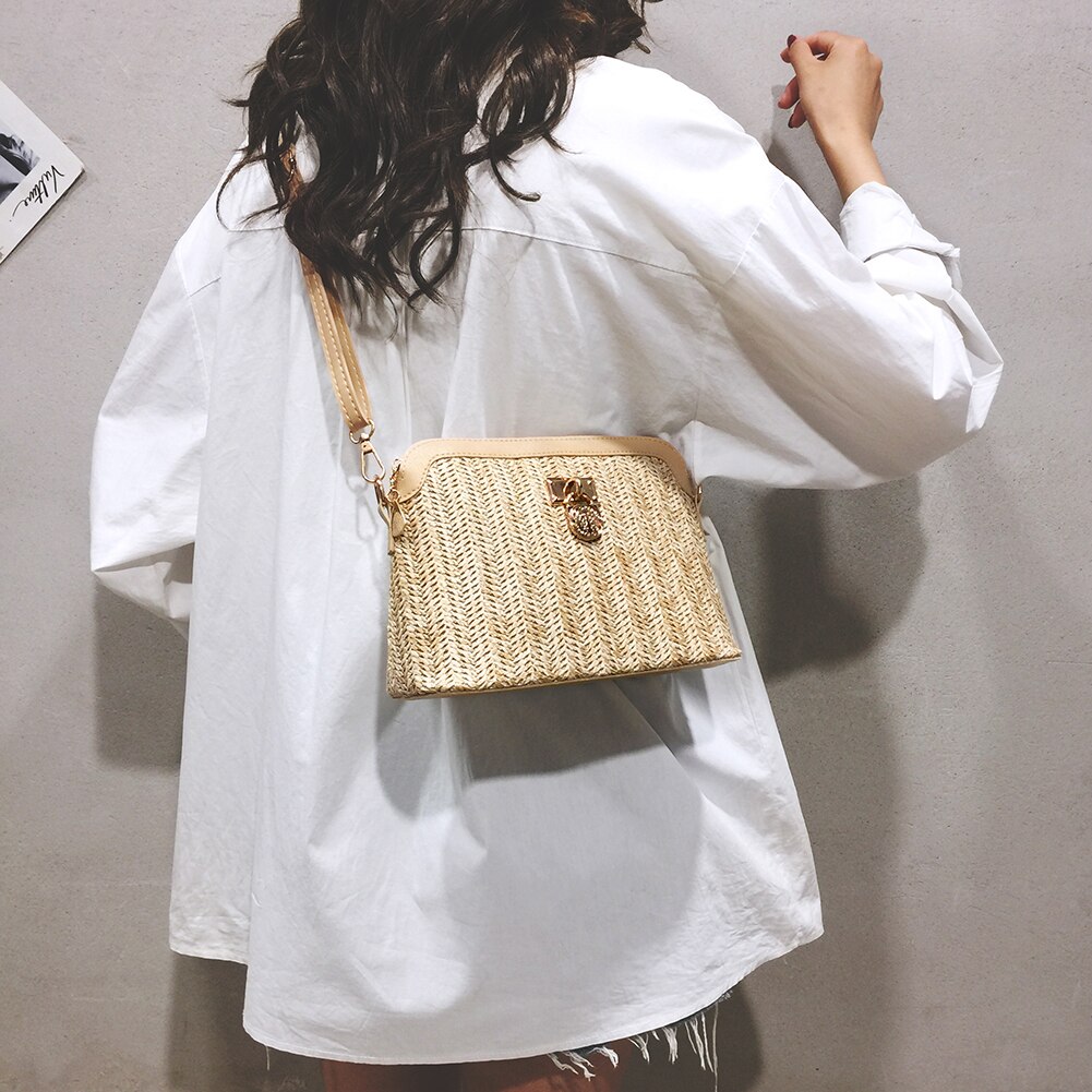 Zomer Stro Crossbody Tassen Voor Vrouwen Handgemaakte Geweven Pu Lederen Boho Bag Vrouwelijke Zomer Strand Bohemen Schoudertassen