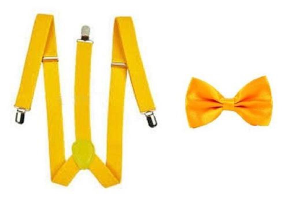 Men's Adult Matching Suspenders Braces & Pre-Tied Bow Tie Combo Sets Fancy Costume: Yellow