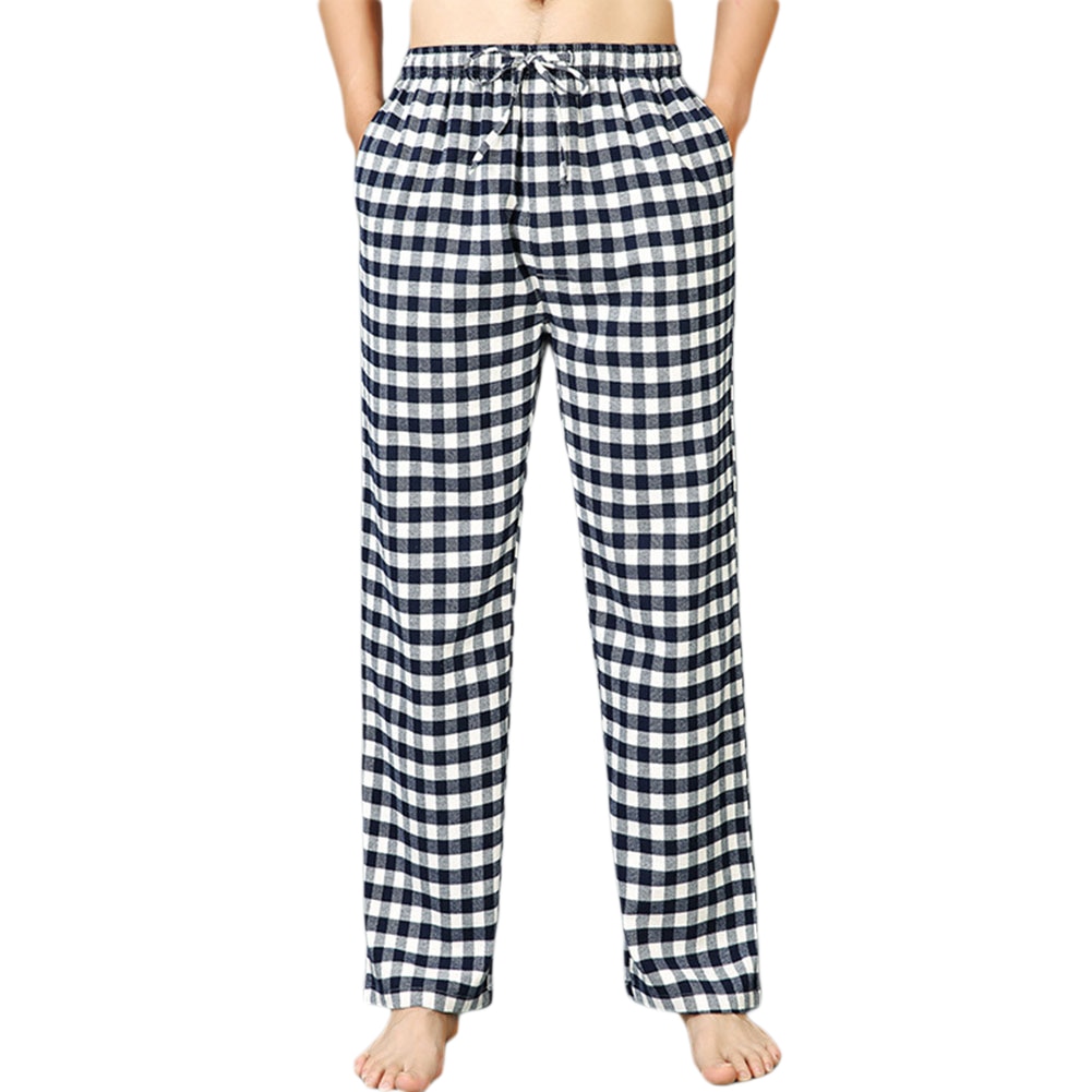 Herre pyjamasbukser i blød bomuld plaid/stribe elastisk linning nattøj pyjamas loungebukser