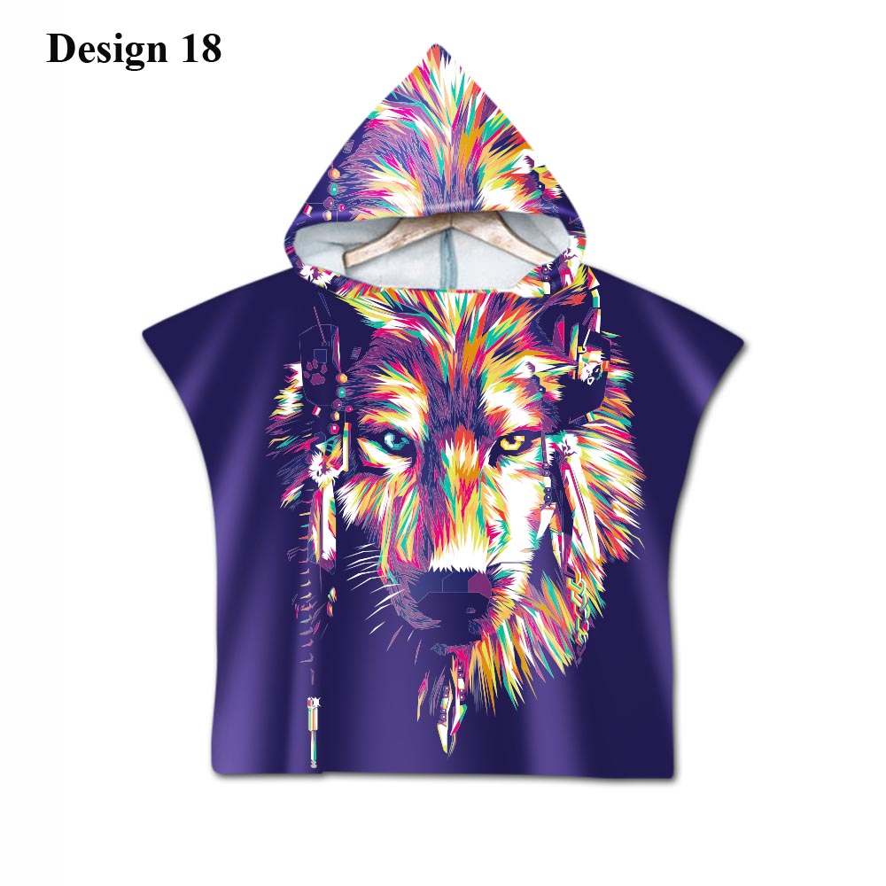 Nyhet cool varg måne enhörning baby barn barn huva handduk pool bad strand poncho handduk cape: Design 18