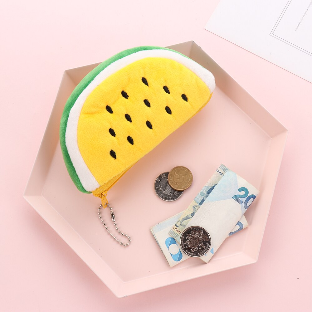 1 ud. Monederos bonitos de felpa para mujeres niñas frutas serie sandía fresa Cactus monedero cartera estudiante lápiz estuche