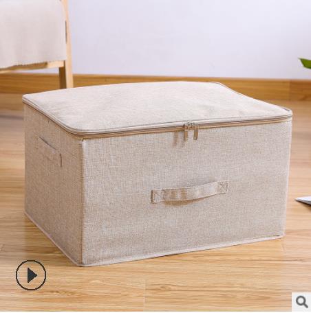 Foldable Cotton Linen Storage Box Storage Boxes with Lids and Zipper Clothes Storage Organizer Laundry Storage Bag: Beige / 38x26x15cm