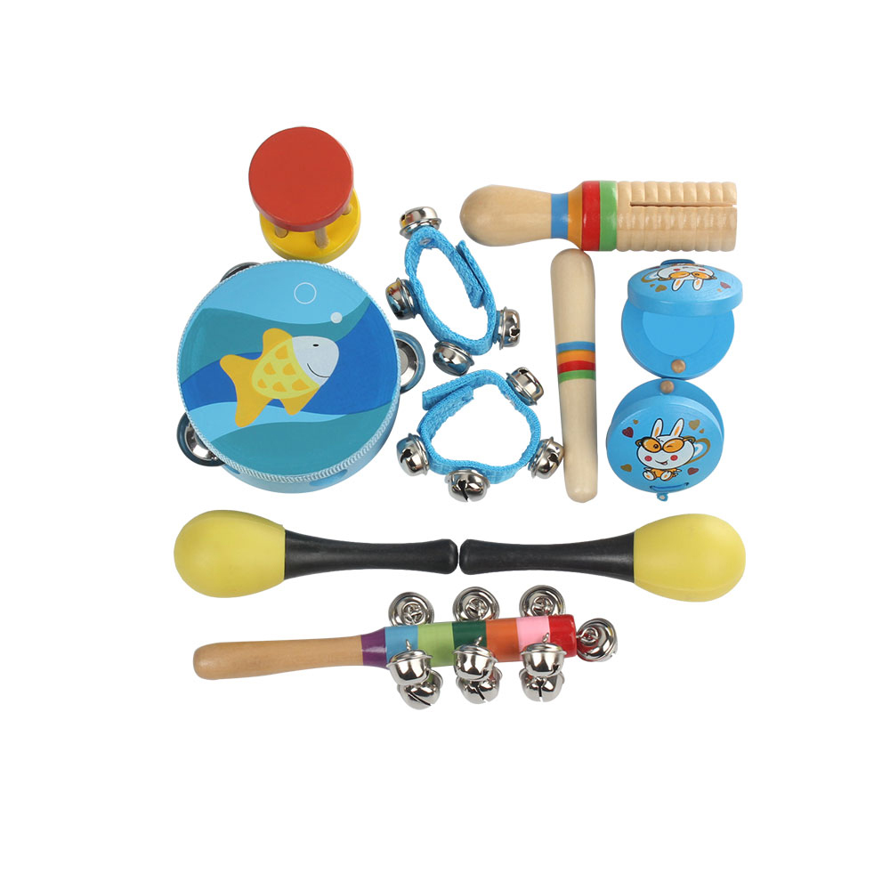 Neue 10 teile/satz Musical Spielzeug Orff-instrumente Sets Band Rhythmus Kit Einschließlich Tamburin Maracas Kastagnetten Handbells für Kinder: Blue