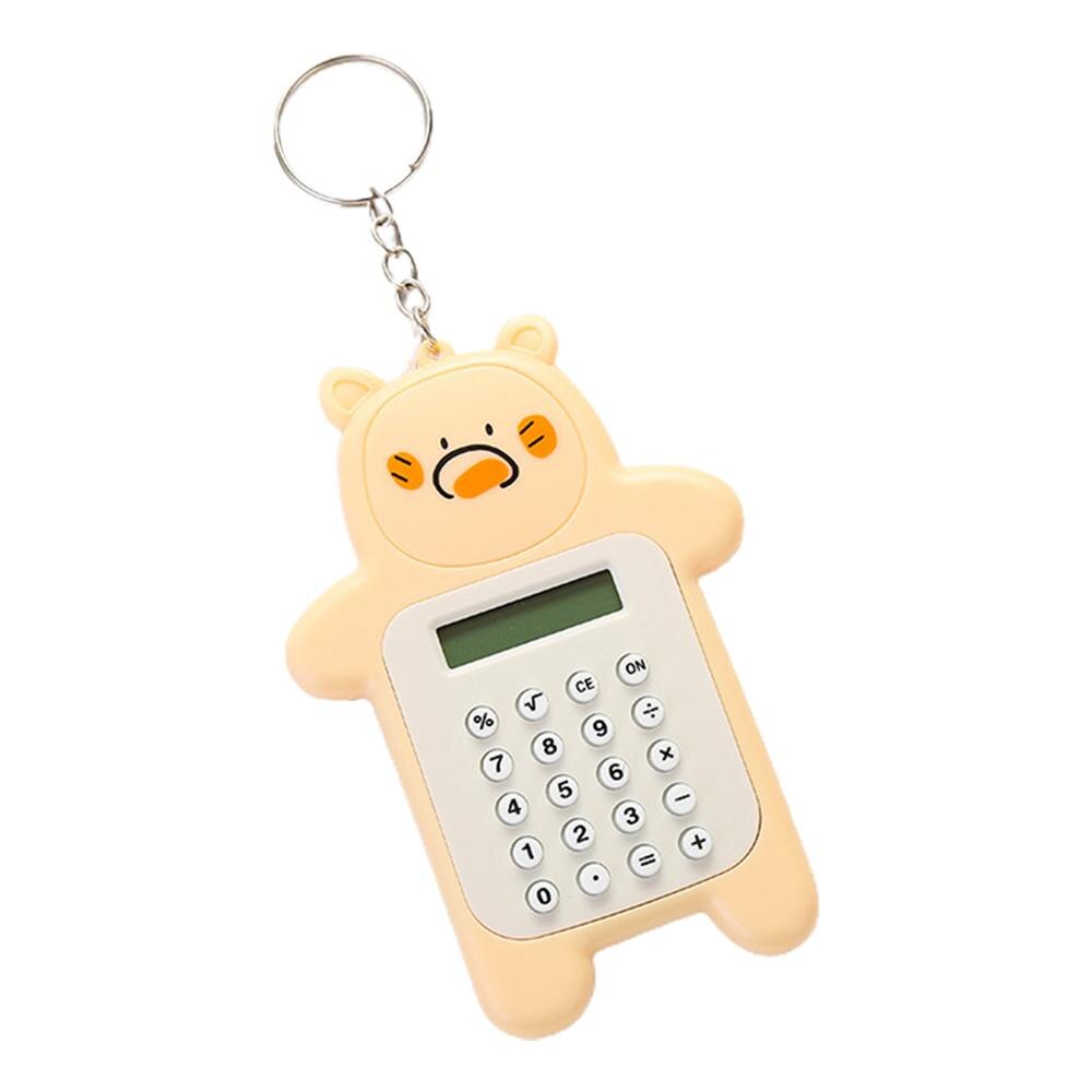 Portable Cute Cartoon Calculator Mini Bear Calculator 8 Digits Display with Keychain Button Battery Pocket Size Calculat: Yellow