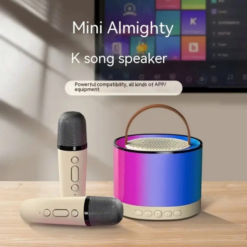 Drahtlose Bluetooth K52 Lautsprecher Multifunktions-Karaoke-Maschine mit 1-2 Mikrofon RGB tragbare Musik-Player für Kinder zu Hause
