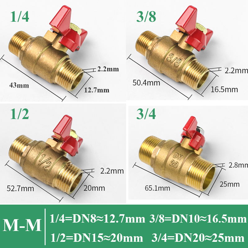 Shutoff Ball Valve Female To Female Thread Two Way Brass With Butterfly Handle For Fuel Gas Water Oil Air 1/4" 3/8" 1/2" 3/4"