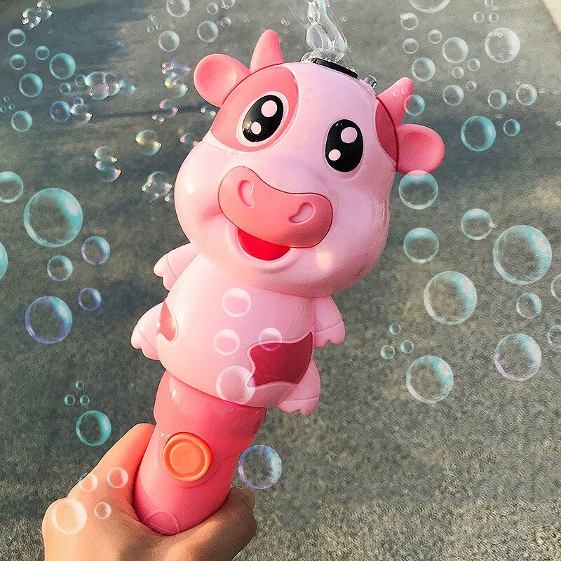 Leuke Cartoon Koe Dieren Zeep Bubble Machine Elektrische Lichte Muziek Kids Automatische Bubble Blower Kinderen Baby Outdoor Speelgoed