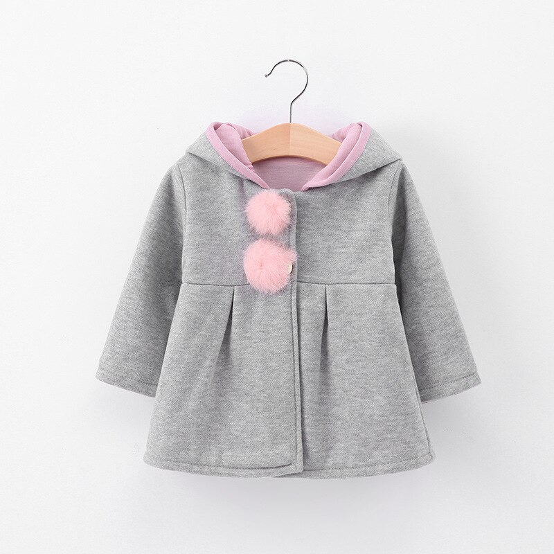Children Outerwear Baby Girls Coat Long Sleeve 3d Rabbit Ears Casual Hoodies Winter Autumn Kids Clothes Clothing: gray / 9M 70CM