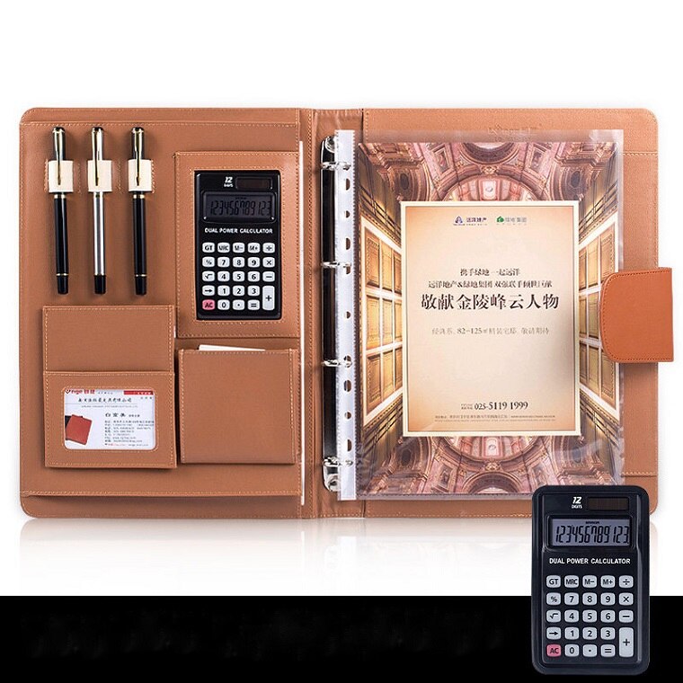 Multifunctionele map  a4 ,  pu-lederen documentenmappen met 4- ringen in briefformaat. voor documentenmappen van 8.5 x 11 inch.: Bruin 1