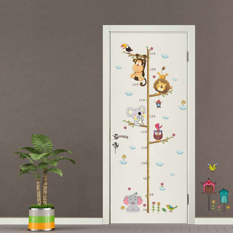 Cartoon Animals Height Measure Wall Sticker for Kids Rooms Growth Chart Nursery Room Decor Wall Art
