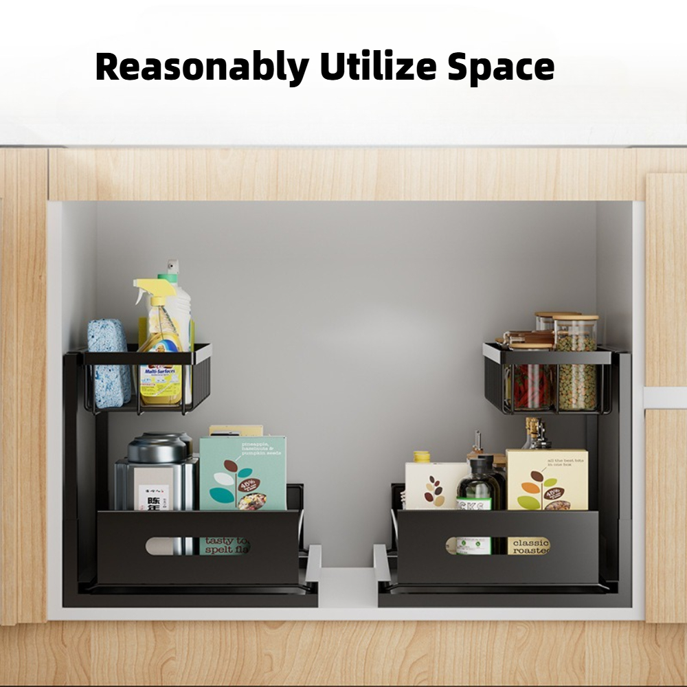 Estante de almacenamiento tipo tirador para fregadero inferior, organización de condimentos de mesa, cesta extraíble, cajón, estante de almacenamiento, superficie, gabinetes de cocina