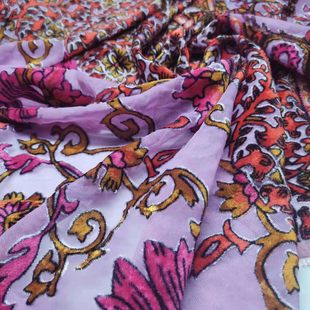 On Burn-Out Fabric 140cm Width Velvet Dress Flocked Rayon Qualified Shirt