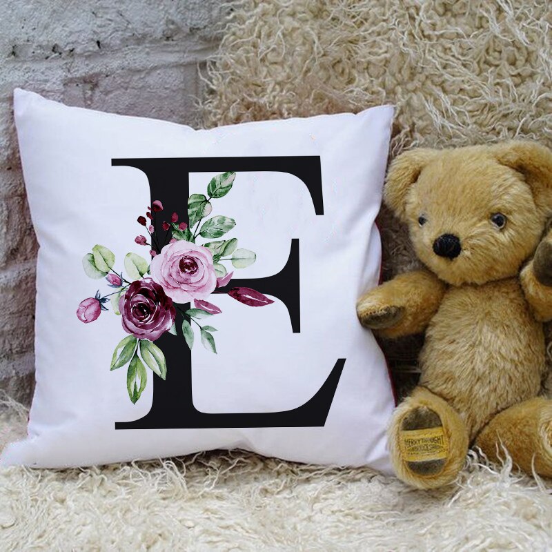Woondecoratie Kussenhoes Eenvoudige Brief Bloemenprint Sierkussen Case Slaapkamer Woonkamer Decoratie Kussensloop Cojines: Z04003-DCCWH-