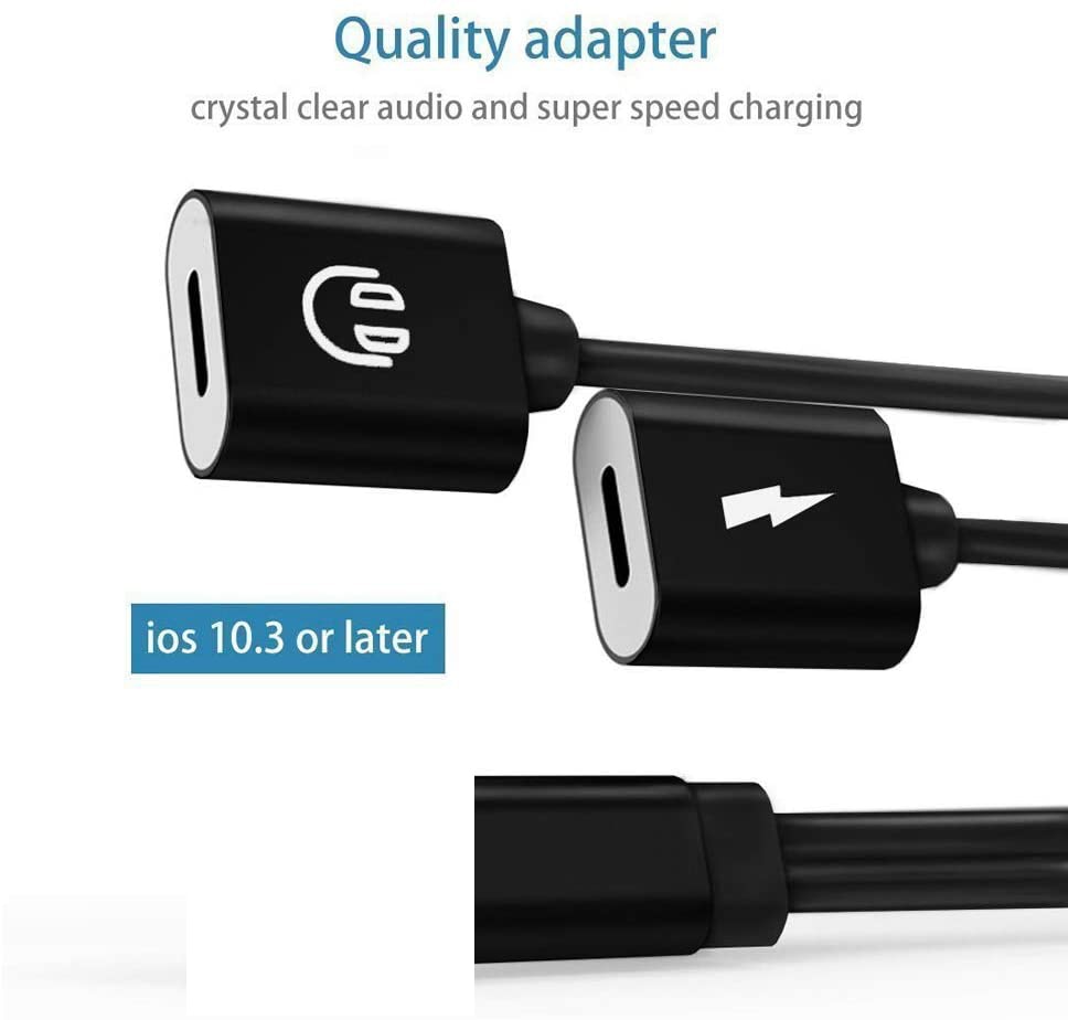 Dubbele verlichte hoofdtelefoonaansluiting en oplaadadapter donglekabel compatibel met iphone 11/11 pro/x/xr/xs/xsmax /8/7, ondersteunt alle ios