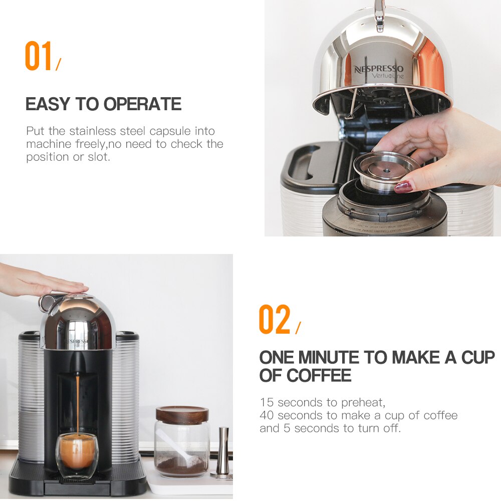 Sæt rustfrit stål genanvendelig kapsel kompatibel med nespresso vertuo vertuoline kaffefilter