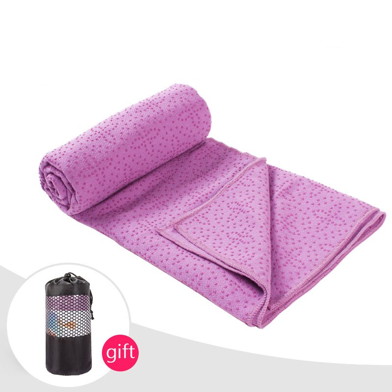183*63cm mikrofiber yogamåttehåndklæde anti-sved skridsikker pilatesmåtteovertræk silikone pvc-prikker yoga tæppe med bærepose: Lilla