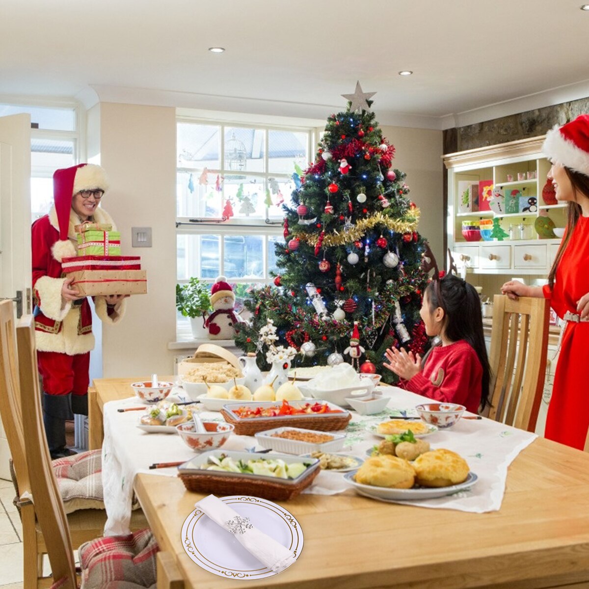 6 stk jul snefnug serviet ring borddækning borddækning servietholder middag indretning til hjem banket fest hotel