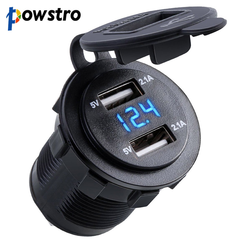 Powstro Auto Ladegerät Wasserdicht Dual USB Ports Sitz Auto Ladegerät Mit Led-anzeige Telefon Ladegeräte Für Iphone Android Smartphone