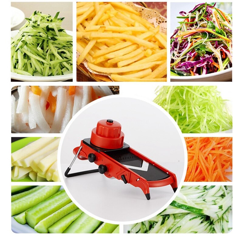 Kitchen All in 1 V-Blade Adjustable Mandoline Slicer Vegetable Slicer and Chopper Cheese Slicer Red