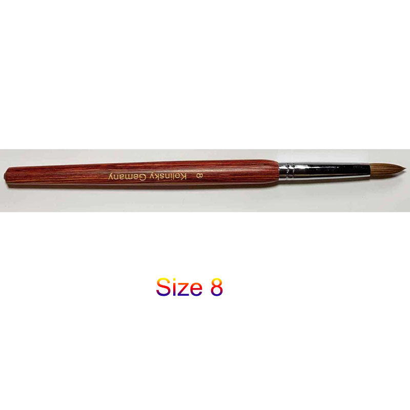 Pure 100% Kolinsky Sable Acrylic Nail Brush Round Crimped Brushes For Manicure Powder Size 8 to 14: Wooden Size 8
