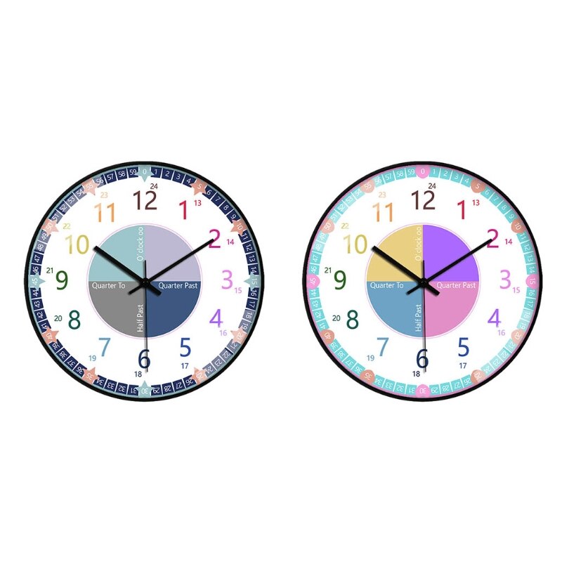 Educational Wall Clock for Children Kid's Teaching Clock Learn to Tell Time Home school Classroom