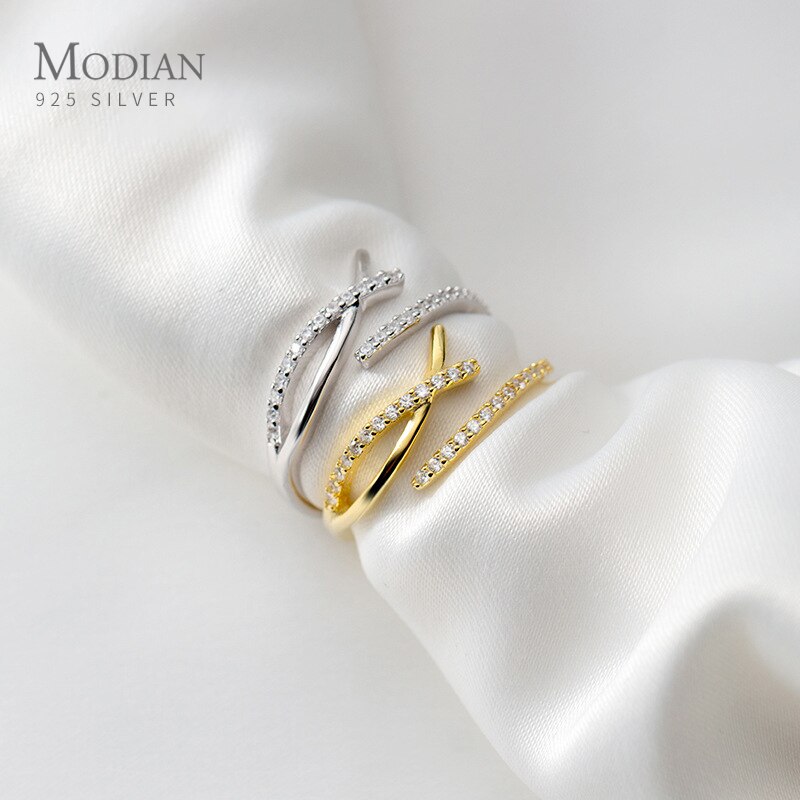 Modian-Anillo de plata de primera ley y circón para mujer, sortija ajustable, plata esterlina 925, Circonia cúbica, zirconia, circonita, zirconita, forma geométrica cruzada